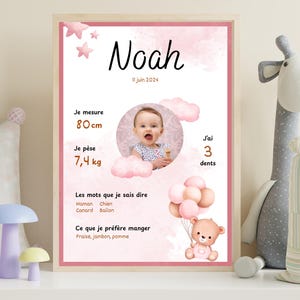 Customizable pink baby poster print – A4 or A3 format – Children’s room decoration – Premium paper printing