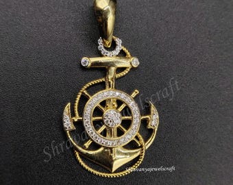 Anchor Pendant Necklace 14k Gold Plated Ship Wheel Charm Sparkling Maritime Jewelry Sailor Gift Sea Captain Jewelry