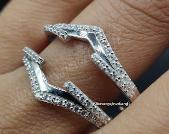 Anillo de moissanita auténtica chapado en oro blanco de 14 k, anillo de mujer, banda de protección, regalo de aniversario de boda para esposa.