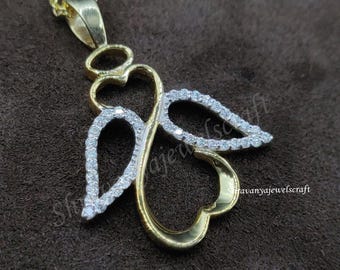 Collana con pendente a forma di ala d'angelo in moissanite, argento sterling 925, placcata oro giallo 14 carati