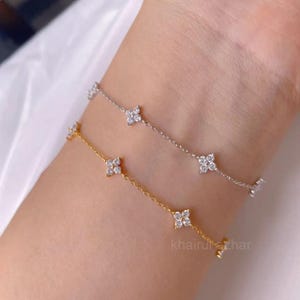Zircon four-leaf clover bracelet,Dainty Diamond Bracelet,Flower Bracelet,Lucky Charm Bracelet,Everyday Jewelry,925 sterling silver bracelet