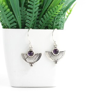 Amethyst Silver Earring, Solid 925 Sterling Silver, Amethyst Dangly Earring, Ear Wire Silver Earring, Minimalist Gemstone Earring For Gift