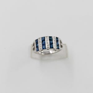 Natural Blue Sapphire Diamond Silver Ring, Solid 925 Silver Ring, Handmade Silver Ring, Wedding Band Ring, Sapphire Silver Gift For Her