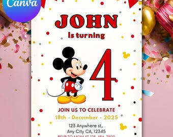 Bewerkbare Mickey Mouse verjaardagsuitnodiging, afdrukbare uitnodiging Mickey, Mickey verjaardagsuitnodiging, verjaardagsuitnodiging jongen, Mickey Mouse