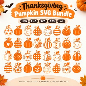 Pumpa SVG-paket, Thanksgiving Svg, Höst Svg, Höst Clipart, Pumpasilhuett, Pumpa-klippfiler, Thanksgiving-designer, Digital nedladdning