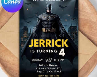 Bat Guy Birthday Invitation Template: Kids Superhero Party (Digital)