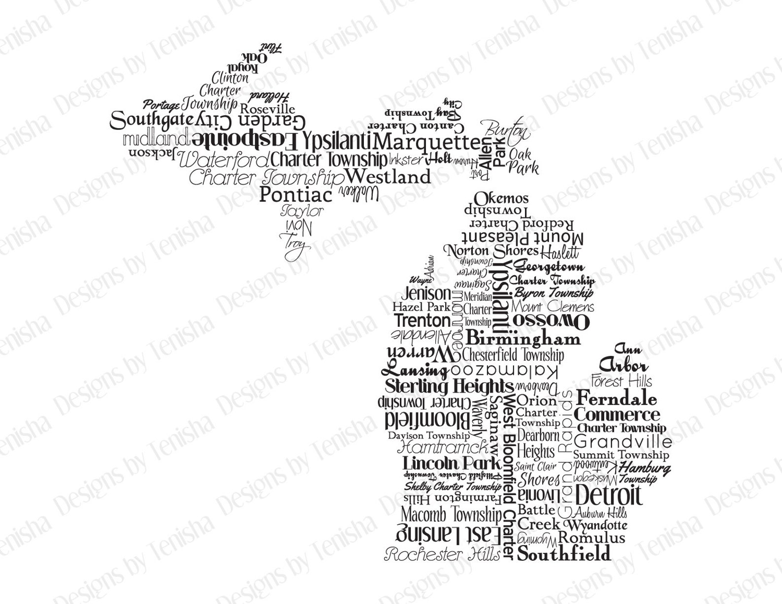 Michigan Art Michigan Printable Michigan Map Michigan MI - Etsy