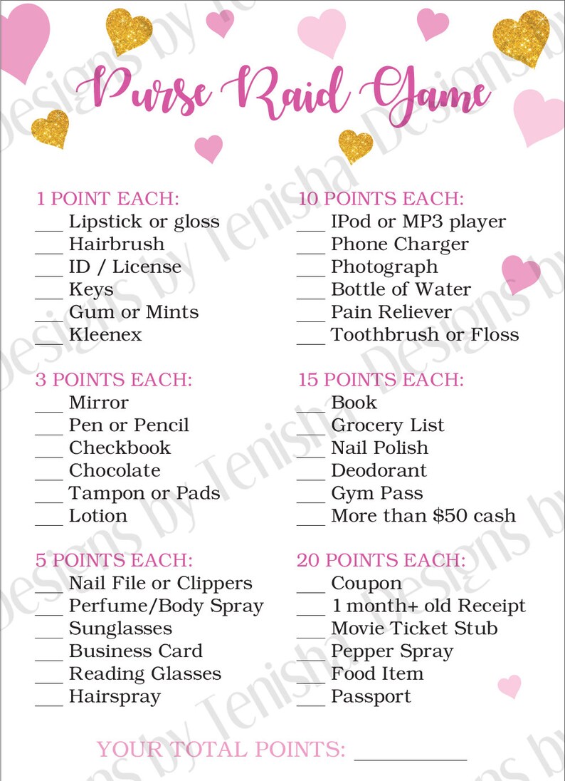 Purse Raid Game Bridal Shower Game Purse Game Bridal Etsy