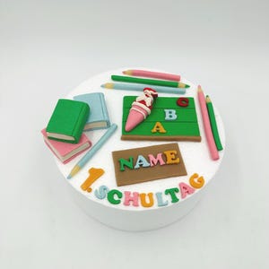 Cake decoration for school enrollment or for the start of school personalized with desired name school child cake with school cone blackboard cake decoration