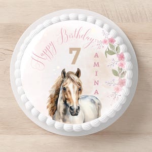 Cake topper / cake picture with horse for children&#39;s birthday girl edible and personalized with desired name and number of the birthday child