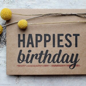 Happiest Birthday Card Typographic Modern Happy Birthday Card Recycle Paper Card image 1