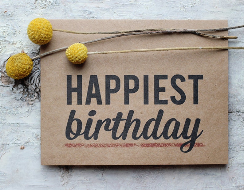 Happiest Birthday Card Typographic Modern Happy Birthday Card Recycle Paper Card image 1