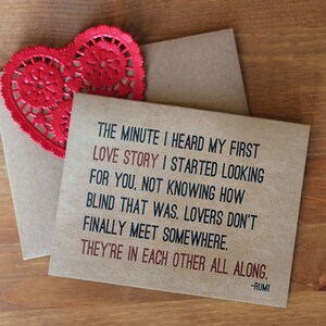 Lovers Card Rumi Quote I Love You Romantic Valentine Card and Envelope image 2