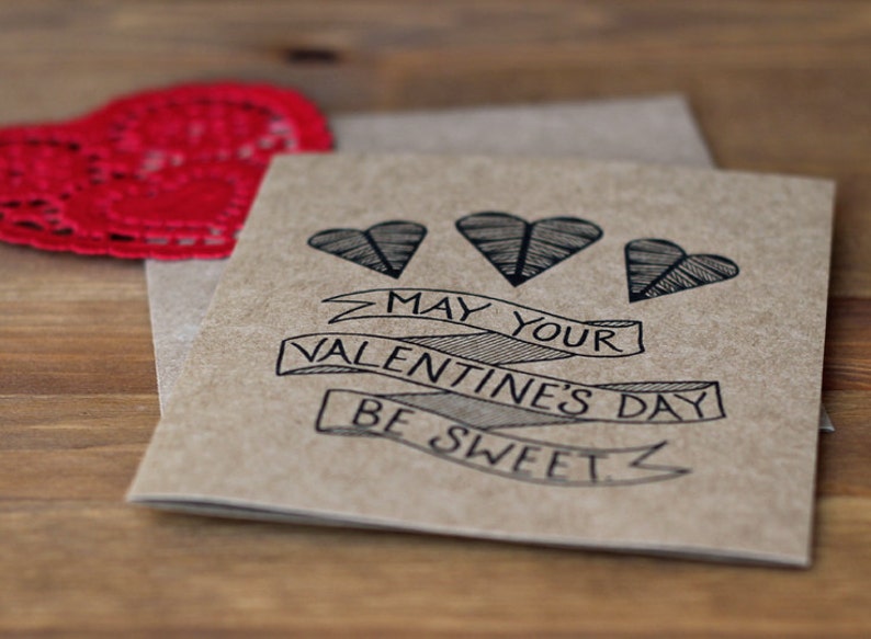 Valentine Card Set of 10 May Your Valentine's Day Be Sweet Hand Lettered Cards and Envelopes image 3