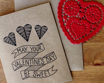 Valentine Card Set of 10 - May Your Valentine's Day Be Sweet Hand Lettered Cards and Envelopes