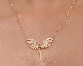 Moissanite Diamond Angel Wing Necklace, Bird Necklace, Gold Vermeil