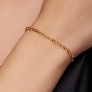 Paperclip Link Chain Bracelets, 18K Gold Vermeil Chain Bracelets, Minimal Stacking Bracelet, Mothers Day Gift, Gold Jewelry Gifts Women, Men