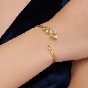 Gold Vermeil Open Cuff Bracelet with CZ Diamonds, Modern Geometric Bangle Bracelet, Dainty Statement Jewelry, Minimalist Jewelry for Women