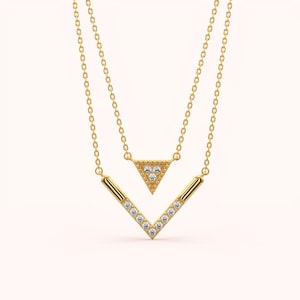 Set of 2 Layered Necklaces, V Shaped Necklace, 18K Gold Vermeil Chevron Necklace, Dainty Triangle  Necklace, Minimalist Everyday Necklace