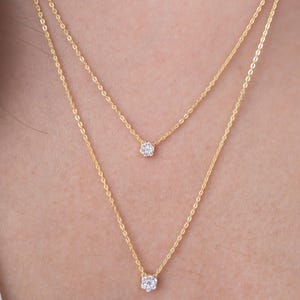 Gelaagde ronde diamanten solitaireketting, delicate diamantclusterketting, verjaardagscadeau, kleine ketting, perfect cadeau voor haar, zomeruitverkoop