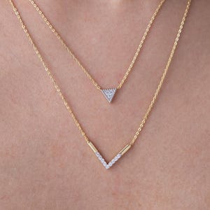 Set of 2 Layered Necklaces, V Shaped Necklace, 18K Gold Vermeil Chevron Necklace, Dainty Triangle  Necklace, Minimalist Everyday Necklace