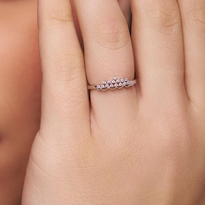 Dainty Gold Crown Ring, Tiara Style CZ Diamond Ring, Minimalist Stacking Wedding Ring, Unique Promise Ring, Engagement Bridal Jewelry Gifts