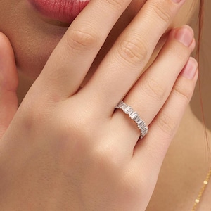 Diamond Eternity Baguette Wedding Band, Statement Eternity Ring, Engagement Promise Ring, Minimalist Ring, Everyday Dainty Gift For Wife