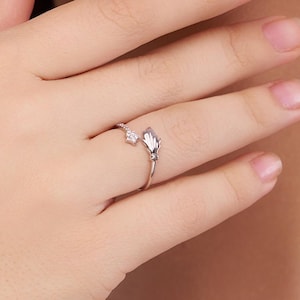 18K Gold Vermeil Ring, Dainty Starburst Open Band, Celestial Gold Ring for Women, Stackable Diamond Ring, Valentine Day Gift for Her