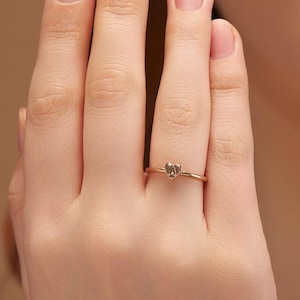 Delicate Gold Heart Initial Ring, Dainty Letter Ring for Women, Personalized Gift for Her, Custom Stacking Ring, Minimalist Name Jewelry