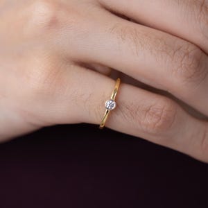 Dainty Round Diamond Bezel Set Promise Ring for Her, Comfort Fit Wedding Ring for Daily Wear, CZ Diamond Unique Engagement Ring for Women