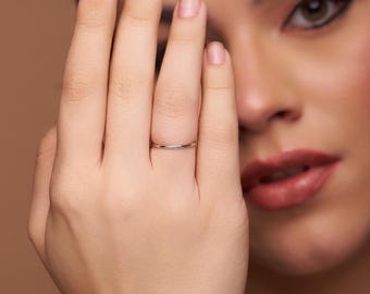 14k Gold Simple Wedding Band Ring, Thin Gold Ring, Simple Plain Gold Ring, Minimalist Wedding Ring, Stacking Plain Gold Ring, Gift for Her