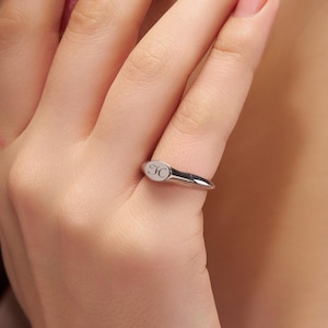 Minimalist Custom Initial Signet Ring, 18K Gold Vermeil Personalized Letter Ring, Dainty Engraved Pinky Ring, Tiny Gift for Her Jewelry