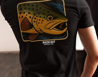 Brown Trout T-shirt, Comfort Colors, Fly Fishing Shirt, Gift for Fisherman, Badge Style Graphic Tee, Fly Fishing Gift, Fly Fishing TShirt