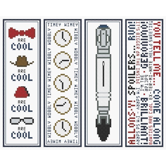 Doctor Who Bookmarks series One Set of Four Original Cross | Etsy