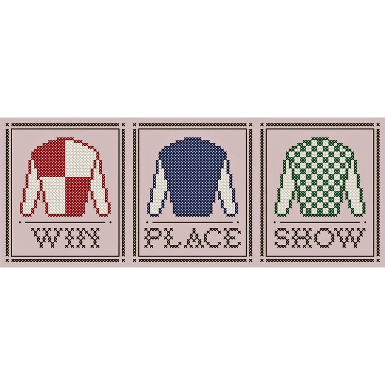 Win Place Show Set of Three Original Cross Stitch Ornament Etsy