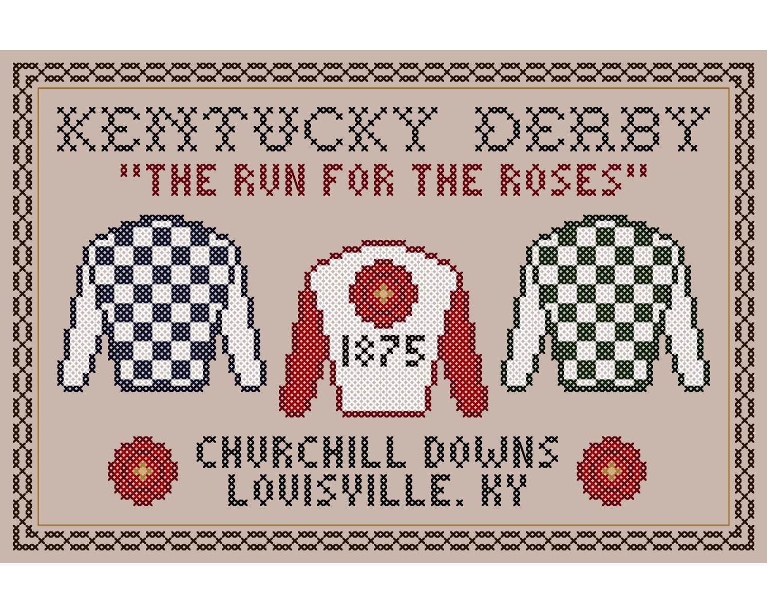 Kentucky Derby Sampler Original Cross Stitch Chart The Run Etsy