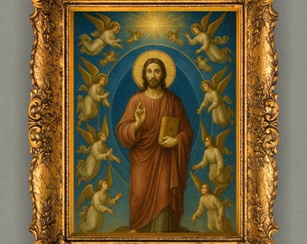 Renaissance Byzantine Icon: Christ with Angels - Catholic Art (Digital Download)