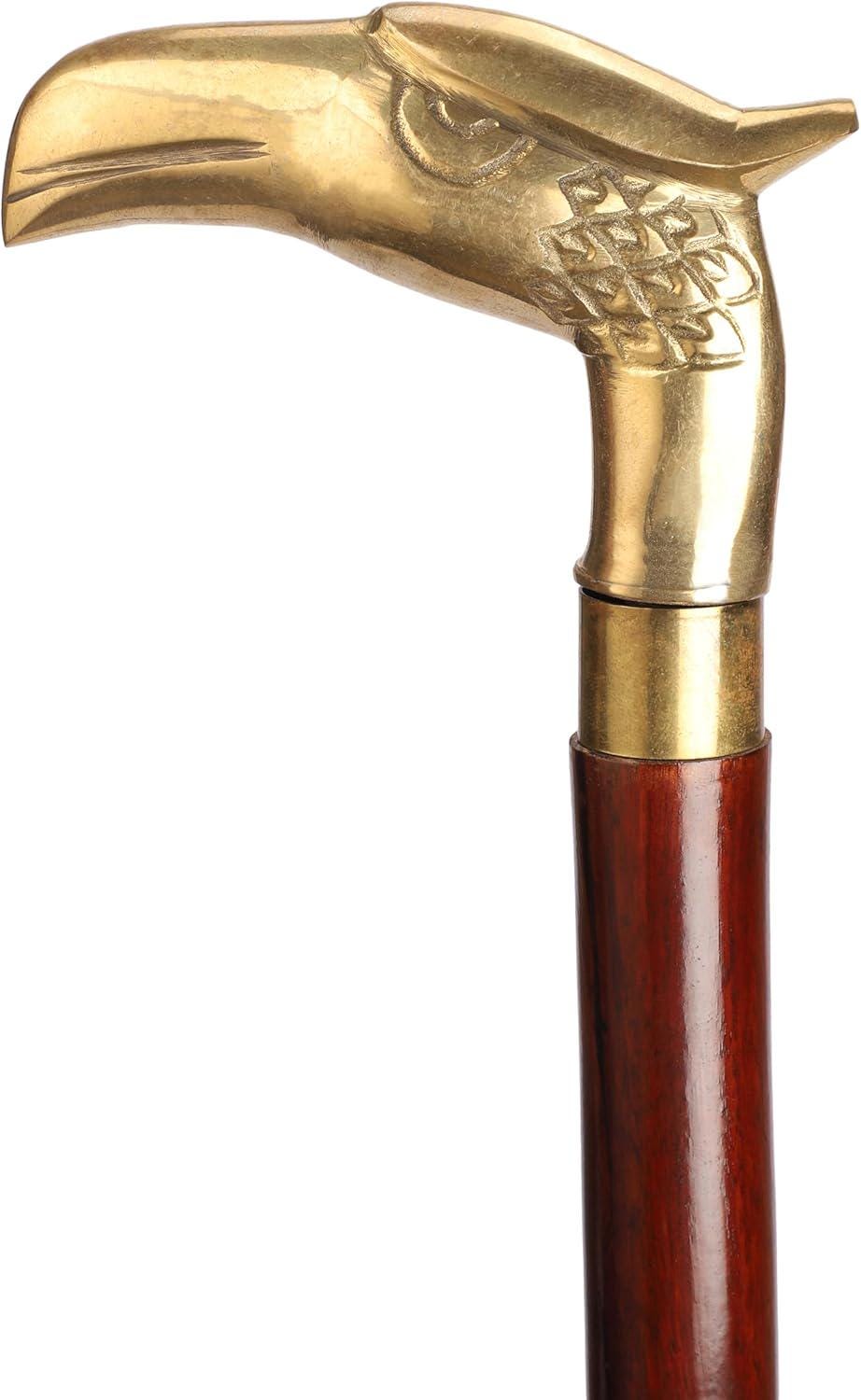 Vintage Eagle Head Brass Handle Walking Cane Wooden Walking Stick for Men & Women