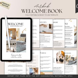 Redigerbar Airbnb-välkomstbokmall, gästguide för semesterbostäder (Canva)