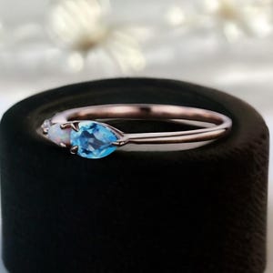Vintage Swiss Blue Topaz Wedding Ring Engagement Ring Anniversary Gift 14K Solid Gold Delicate Ring Stacking Promise Ring Anniversary Gift