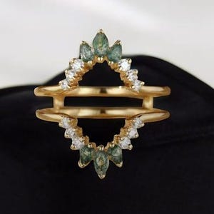 Natural Moss Agate Enhancer Double Curved Wedding Stacking Band Enhancer Engagement Ring Moissanite Promise Enhancer Ring Women Ring Gift