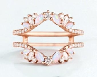 Marquise opaal trouwring, roségouden art-deco ringverbeteraar