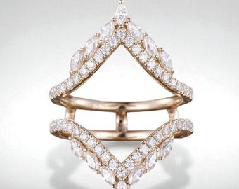 Anello Marquise con Moissanite: Doppia fascia in oro giallo di ispirazione vintage