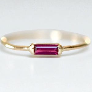 Solid 14K Gold Ruby Baguette Ring Lab Ruby Ring Art Deco Baguette Stacking Ring July Birthstone Ring Yellow Gold Wedding Promise Ring Gift