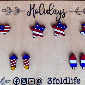 Americana Fourth of July Stud Earrings Set of 5 or Single Pair