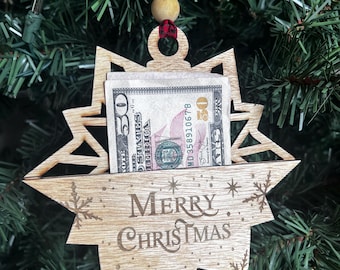 Porta carte regalo Famiglia Natale Ornamento personalizzato Regalo per insegnanti Nonni Bambini Regalo personalizzato Natale 2024 Fiocchi di neve Rustico Soldi