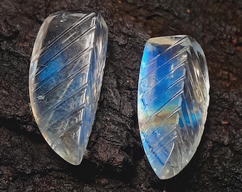 Rare Royal Blue MoonstoneWhite Rainbow Moonstone pair's Carbines : Polished Moonstone Crystals