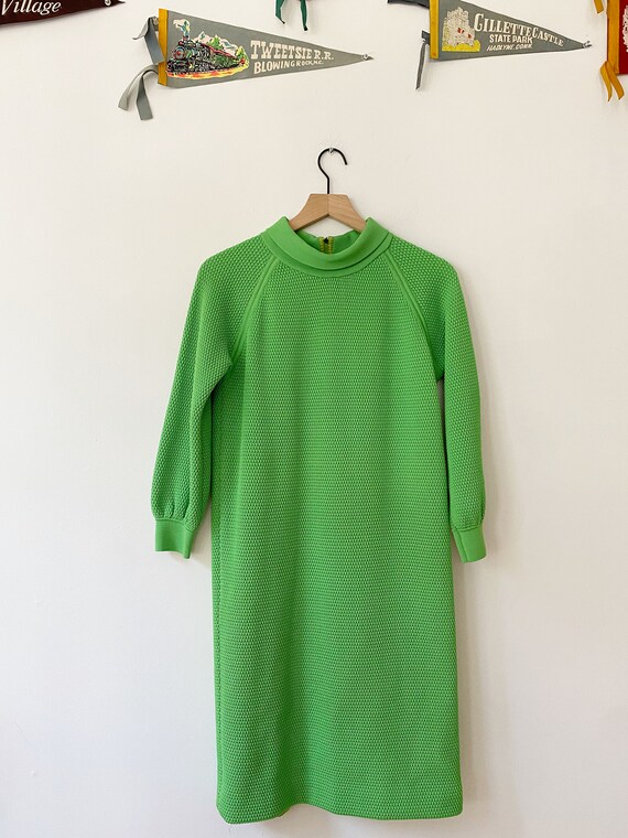 1960's Green Mock Collar Dress, 1960's Women's Dre
