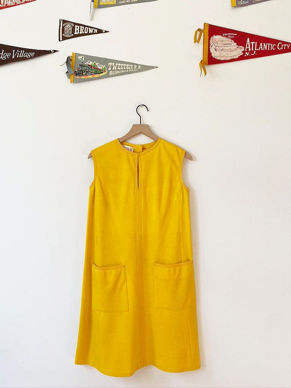 1960's Yellow Shift Dress with Belt, Yellow Dress,