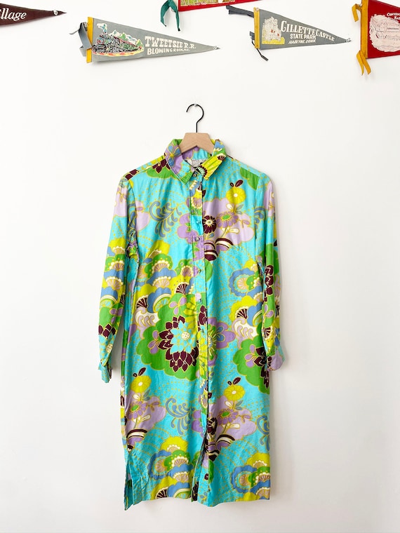 1960's Psychedelic Print Shirt Dress, 1960's Shirt